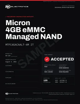 Sample RH Electronics incoming inspection report cover
